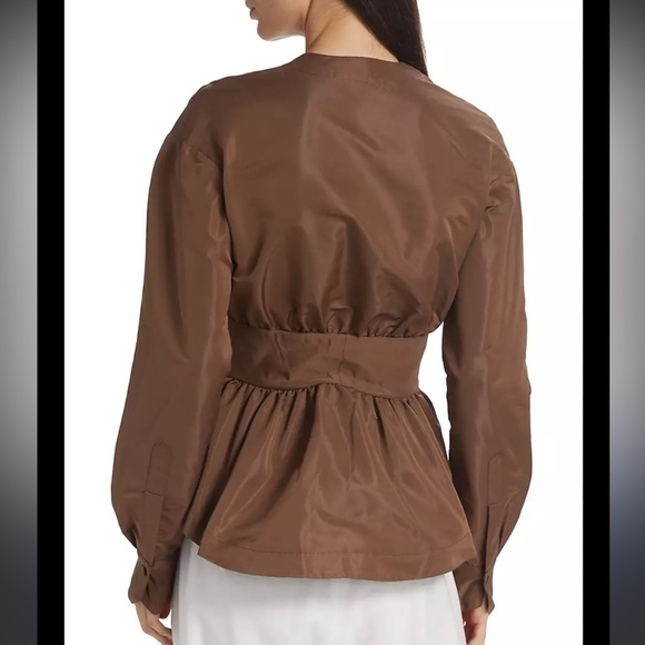 Silvia Tcherassi- NWT Brown Saanvi Bow-Embellished Taffeta Longsleeve Blouse - Picture 4 of 8